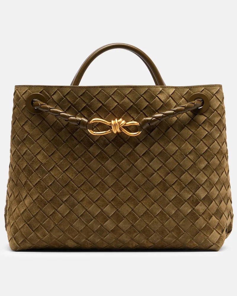 Bottega Veneta Tote Bag Andiamo Medium aus Veloursleder Grün