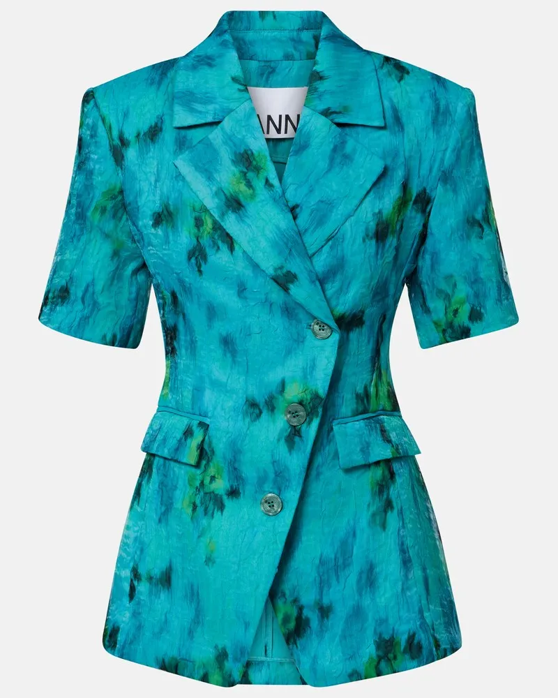 Ganni Bedruckter Blazer aus Organza Türkis