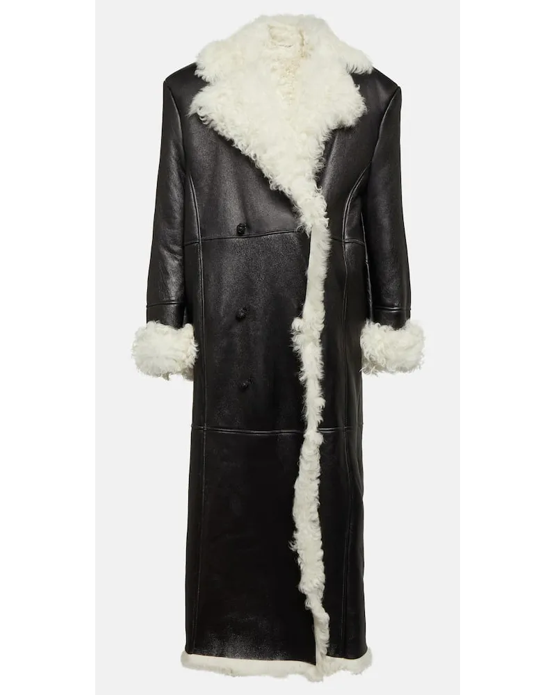 Magda Butrym Mantel aus Leder mit Shearling Schwarz