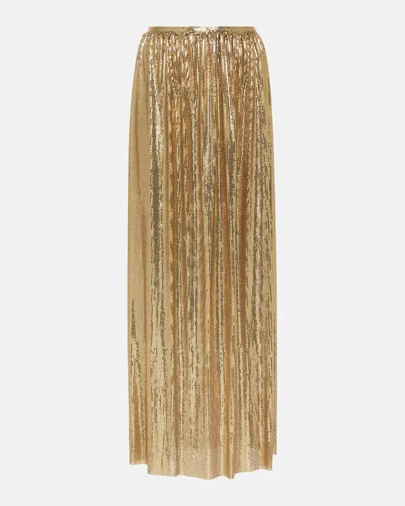 Paco Rabanne High-Rise-Maxirock aus Mesh Gold