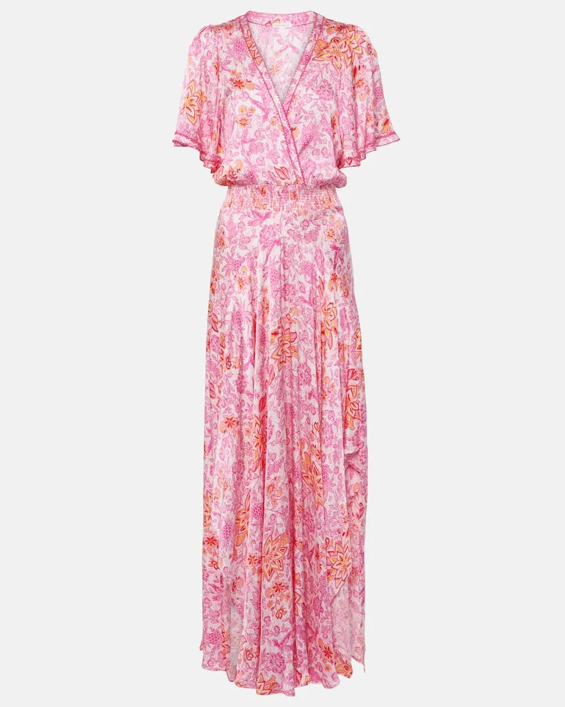 Poupette St Barth Bedrucktes Maxikleid Mabelle aus Satin Rosa