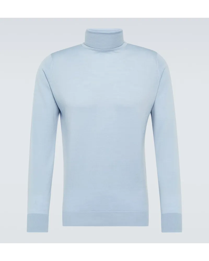 John Smedley Rollkragenpullover Richards aus Wolle Blau