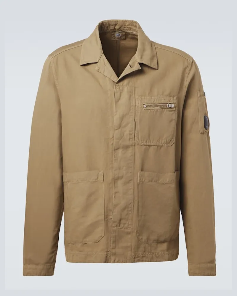 C.P. Company Hemdjacke aus Baumwolle und Leinen Grün