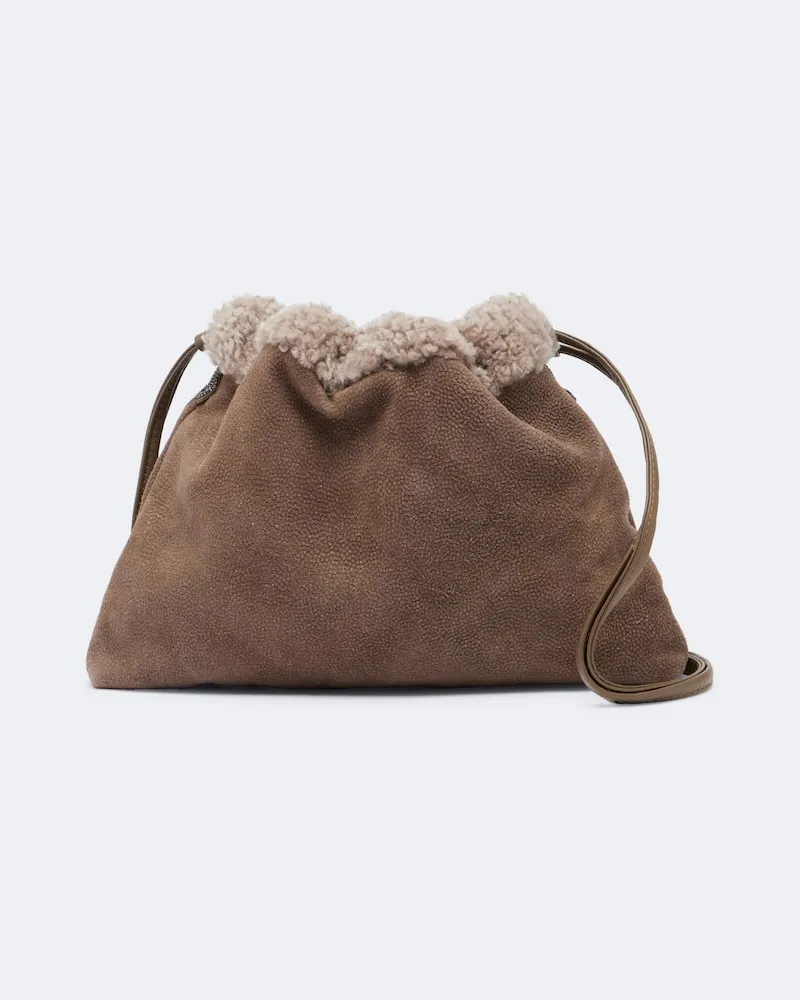 Brunello Cucinelli Crossbody Bag Mellow Monili Medium aus Leder Braun