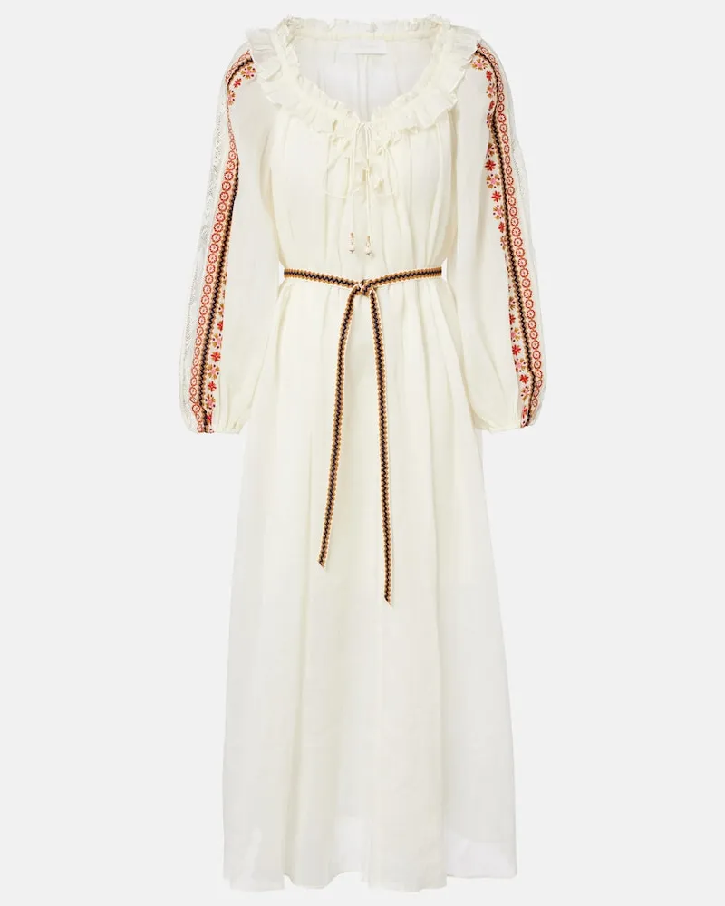 Zimmermann Besticktes Maxikleid Aster aus Ramie Weiß