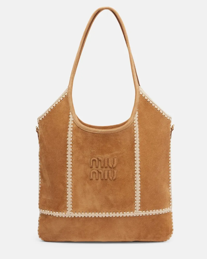 Miu Miu Tote Bag Ivy Medium aus Veloursleder Braun