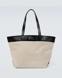 AMI Paris Tote aus Canvas mit Leder Beige