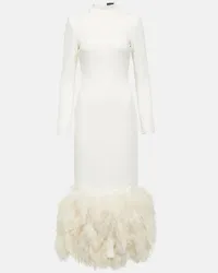 David Koma Bridal Midikleid aus Cady mit Federn Weiss