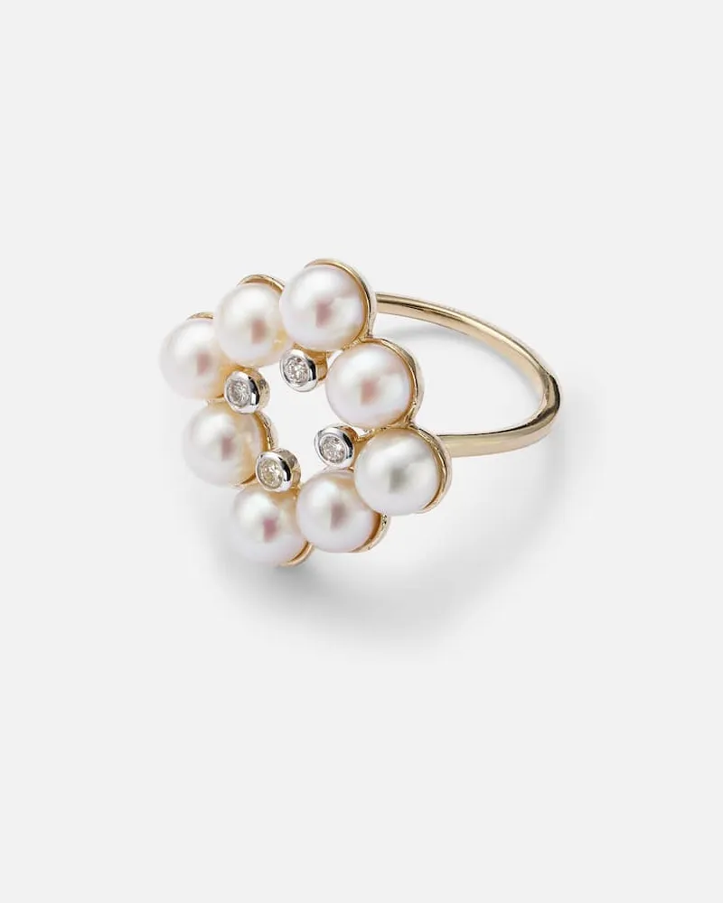 MATEO Ring aus 14kt Gelbgold mit Diamanten und Süßwasserperlen Gold