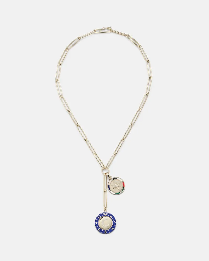 FOUNDRAE Halskette Crescent & Internal Compass aus 18kt Gelbgold mit Emaille und Diamanten Gold