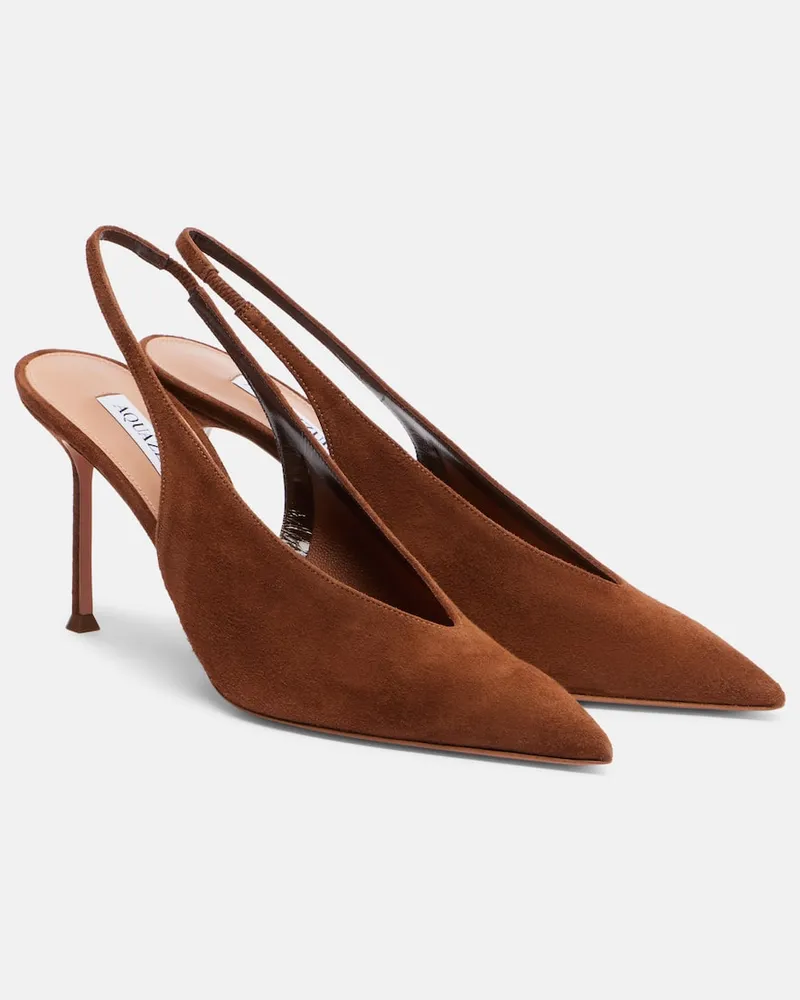 Aquazzura Slingback-Pumps Voltaire 85 aus Veloursleder Braun