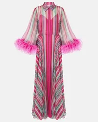 Valentino Garavani Robe Rhombus 75 aus Seidenchiffon mit Federn Multicolor