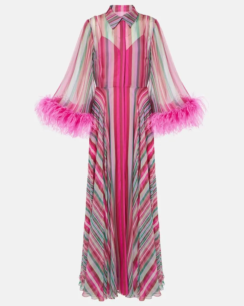 Valentino Garavani Robe Rhombus 75 aus Seidenchiffon mit Federn Multicolor