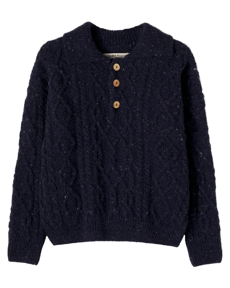 The New Society Polopullover aus einem Wollgemisch Blau