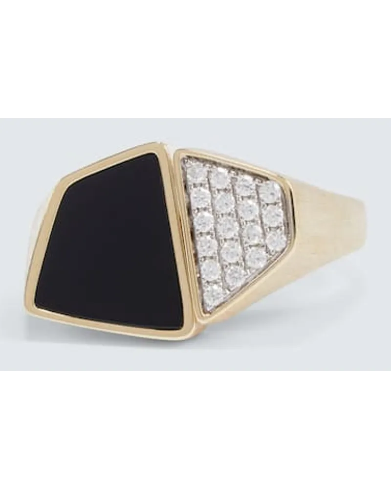 Rainbow K Ring Esteve aus 9kt Gelbgold mit weissen Diamanten und Onyx Gold