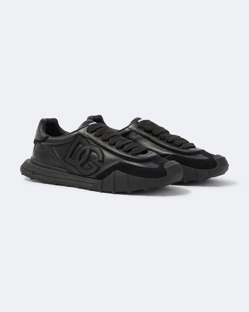 Dolce & Gabbana Sneakers DG aus Leder mit Veloursleder Schwarz