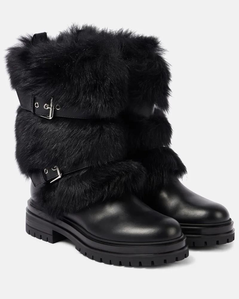 Gianvito Rossi Bikerstiefel Maverick aus Leder und Shearling Schwarz