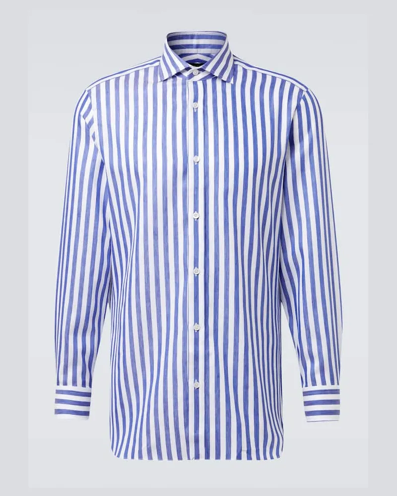 Dunhill Hemd Bengal aus Baumwolle und Leinen Blau