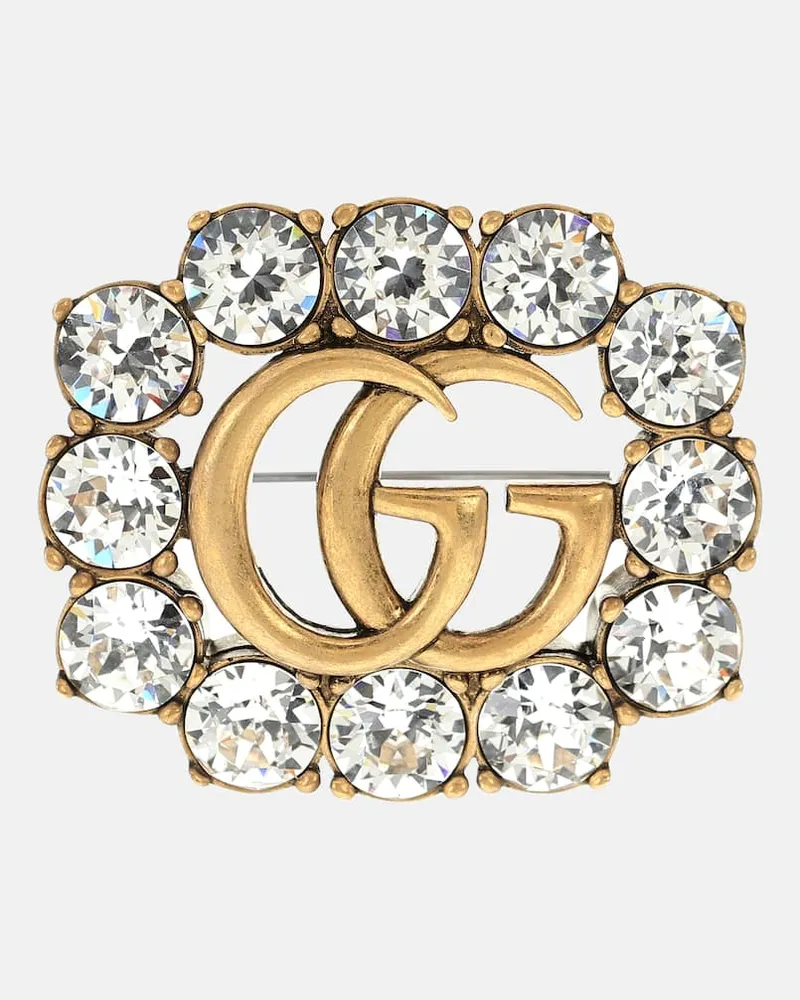 Gucci Brosche Double G mit Kristallen Metallic