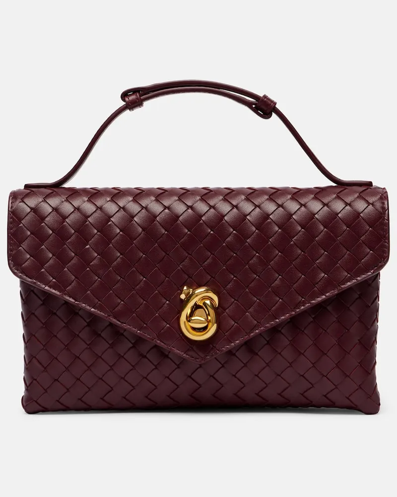 Bottega Veneta Schultertasche Knot Lock aus Leder Burgund