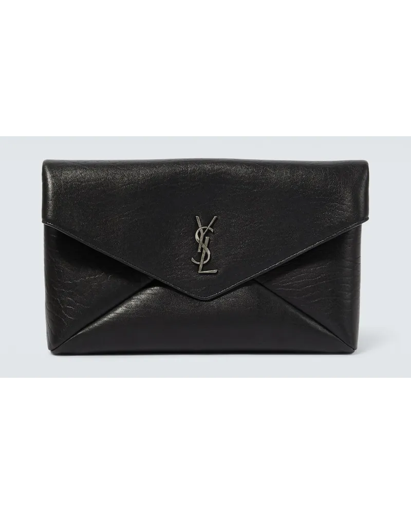 Saint Laurent Clutch Cassandre Large Envelope aus Leder Schwarz