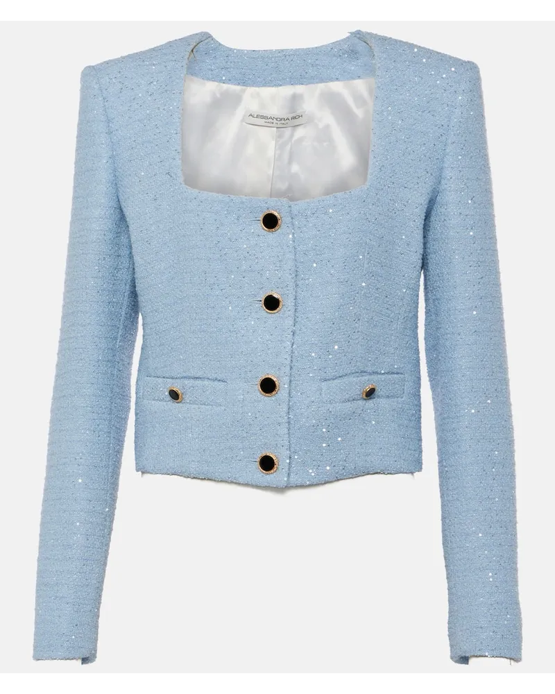 Alessandra Rich Jacke aus Tweed mit Pailletten Blau