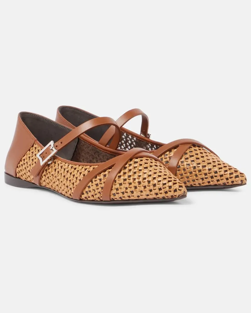 Max Mara Mary-Jane-Ballerinas mit Leder Braun