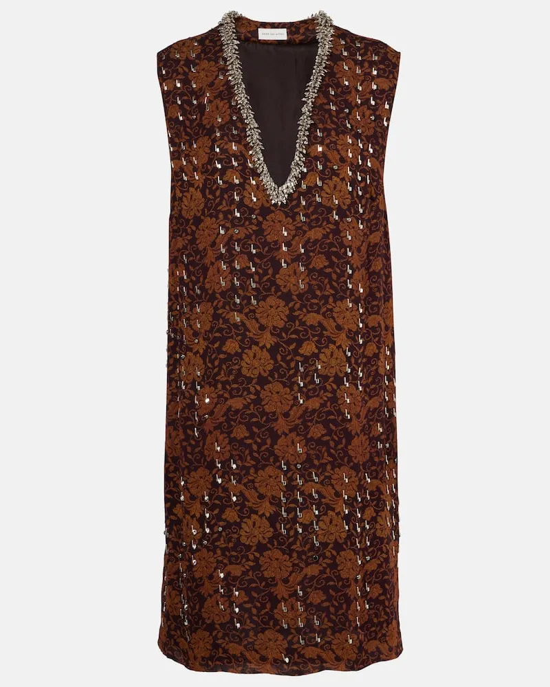 Dries van Noten Verziertes Midikleid aus Georgette Braun