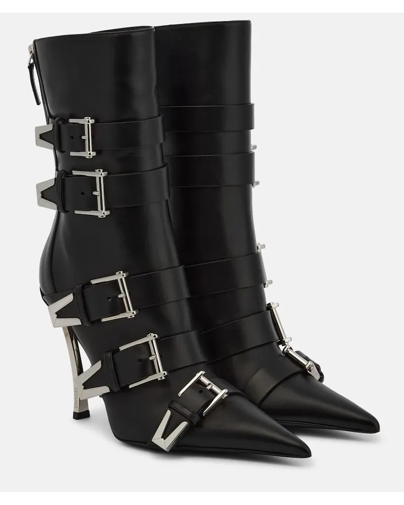 Versace Ankle Boots Pin-Point Buckle aus Leder Schwarz