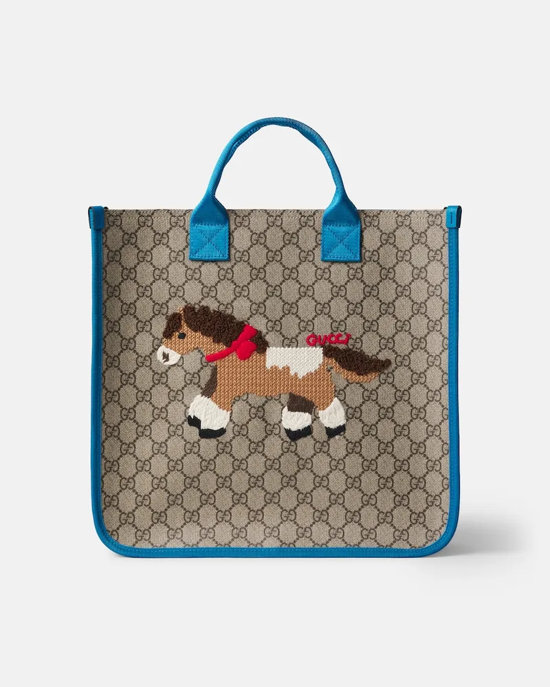 Gucci Bestickte Tasche GG aus Canvas Beige
