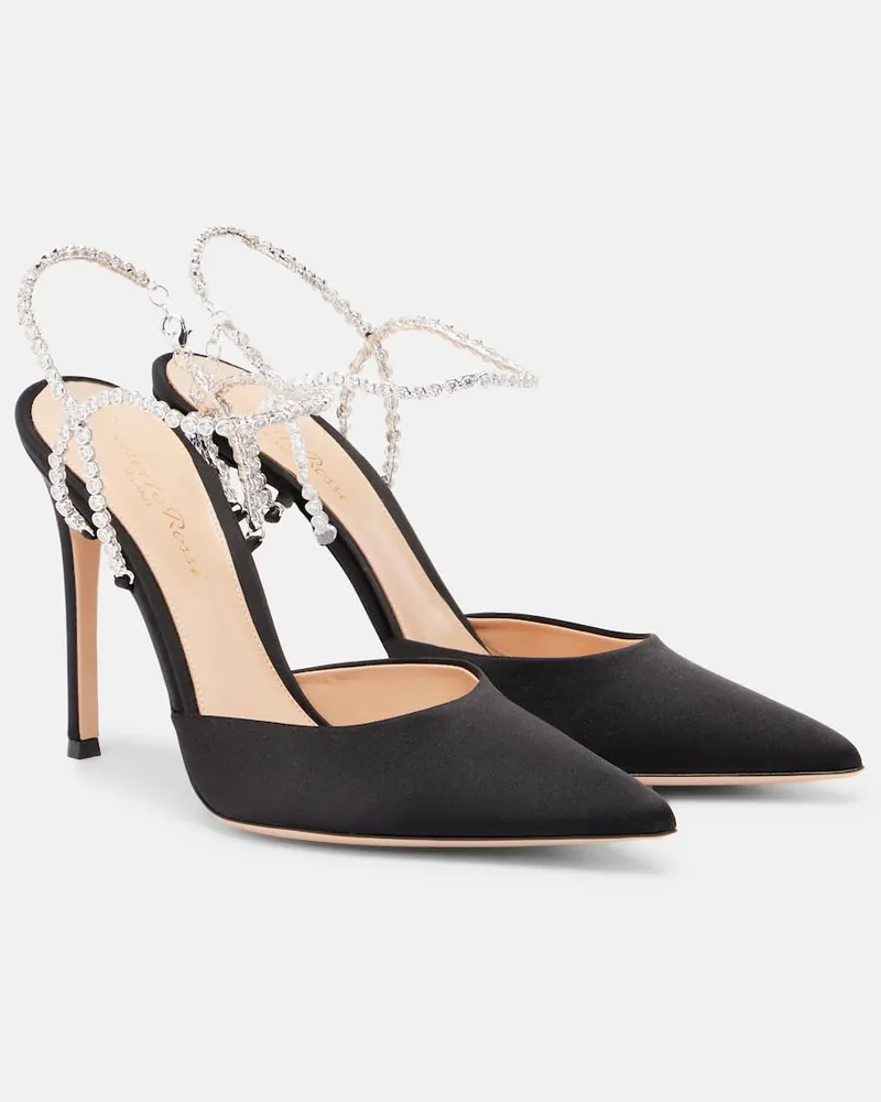 Gianvito Rossi Pumps aus Satin mit Kristallen Schwarz
