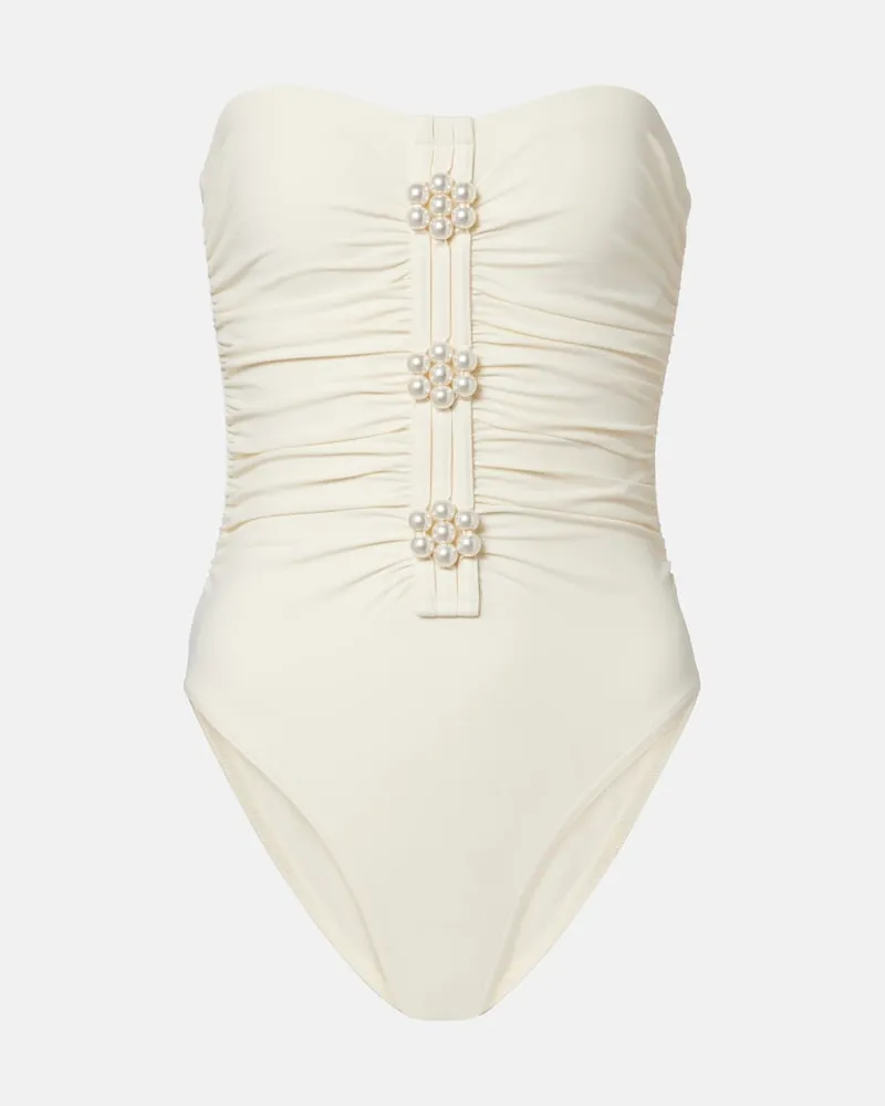 Karla Colletto Badeanzug Maya mit Kristallen Weiß