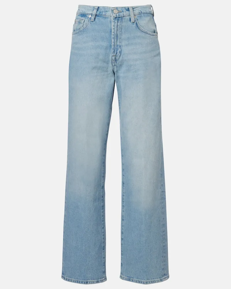 7 for all mankind Mid-Rise Straight Jeans Stovepipe Blau