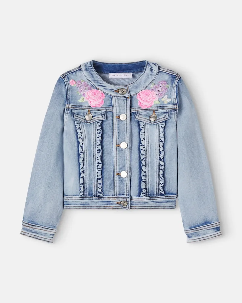 Monnalisa Bestickte Jeansjacke Blau