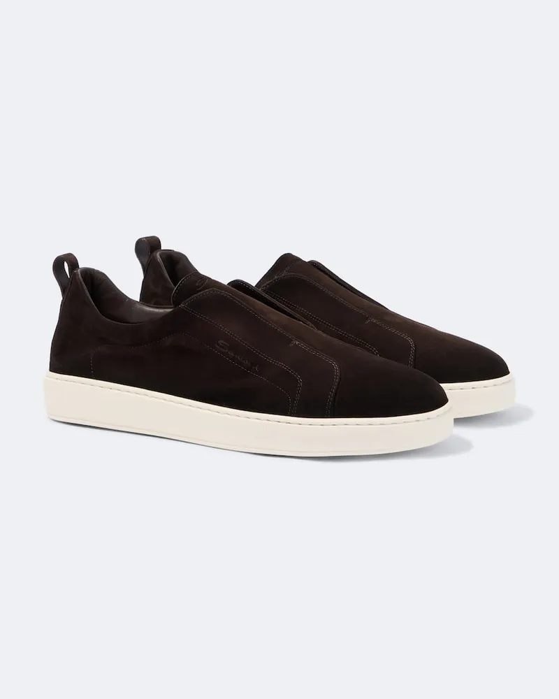 Santoni Slip-on-Sneakers aus Veloursleder Braun