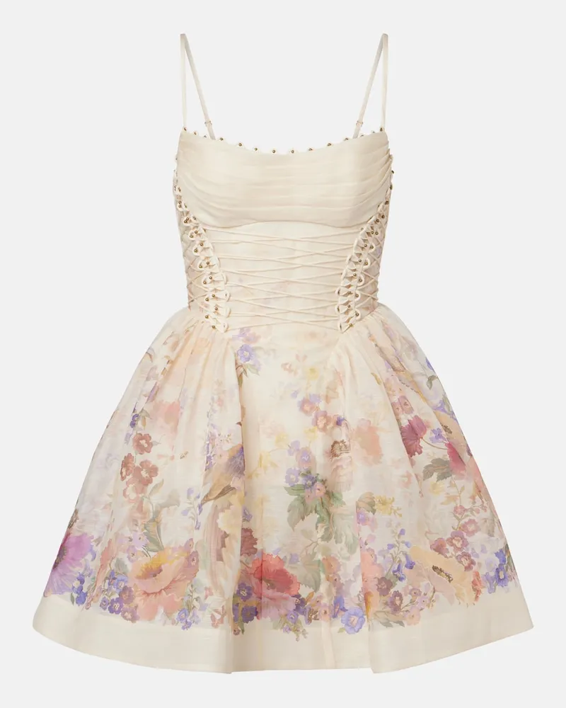 Zimmermann Minikleid Alchemy aus Leinen und Seide Weiß
