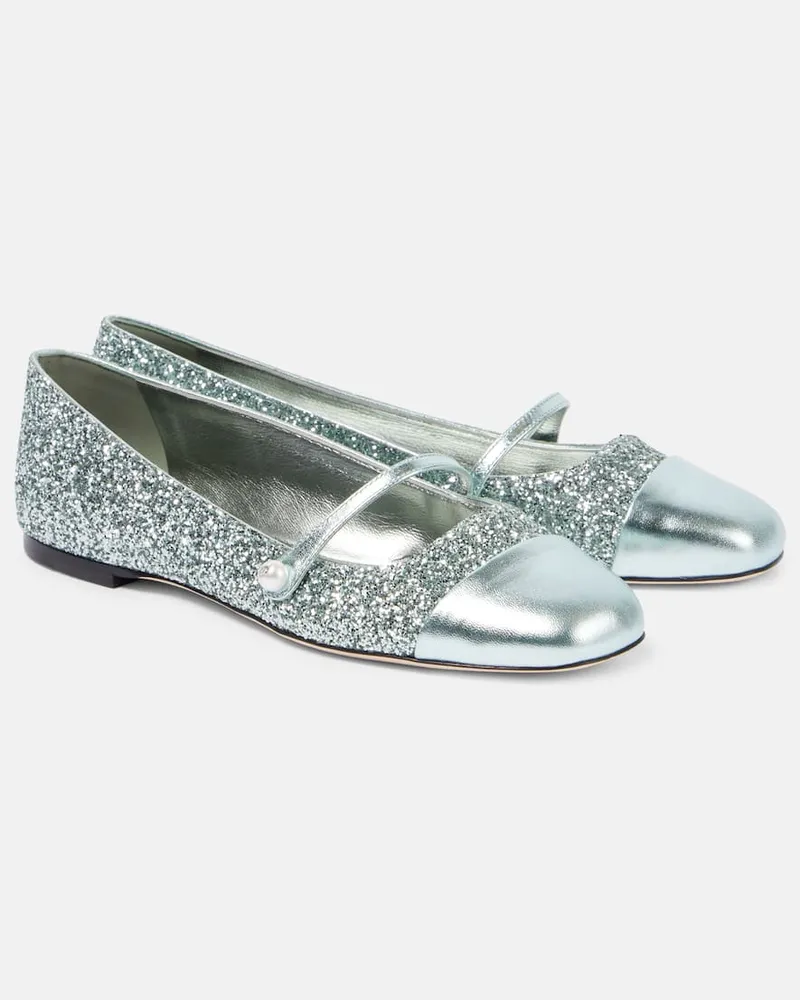 Jimmy Choo Ballerinas Elisa mit Glitter und Leder Grün