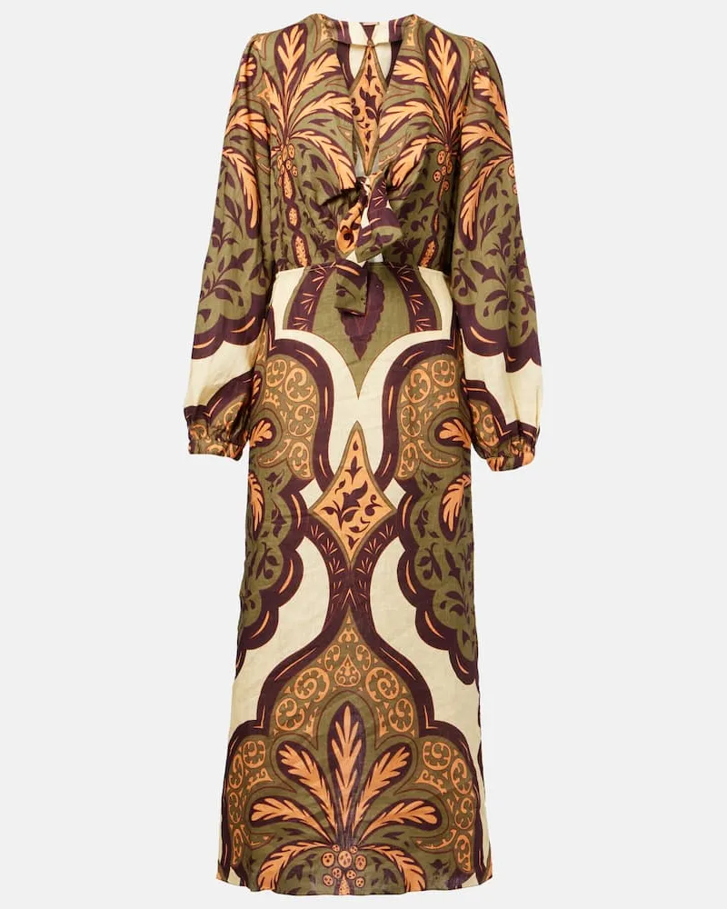 Johanna Ortiz Midikleid Across Paradise aus Leinen Multicolor