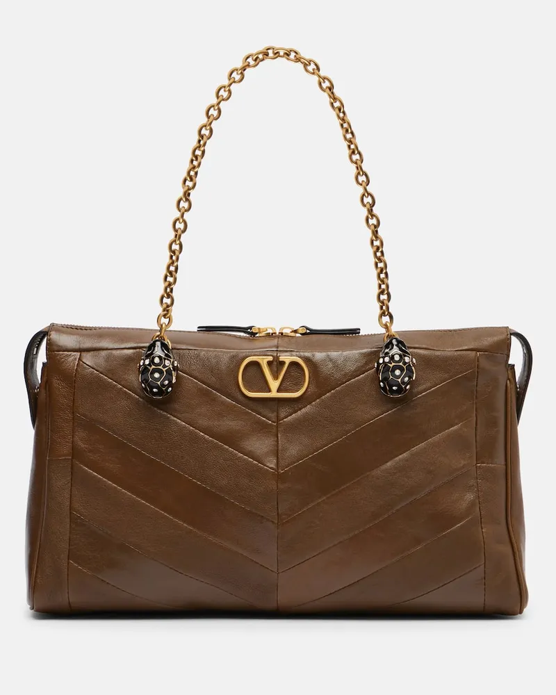 Valentino Garavani Verzierte Tote Bag Panthea Medium aus Leder Braun