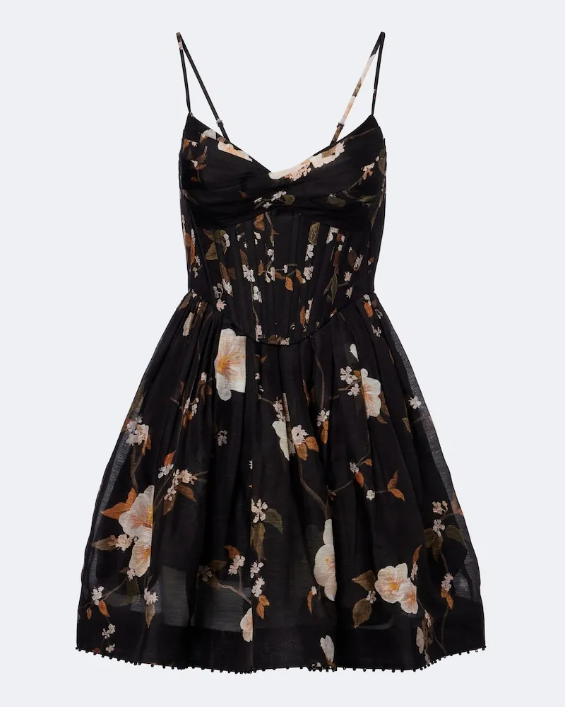 Zimmermann Minikleid Ascent aus Leinen und Seide Schwarz