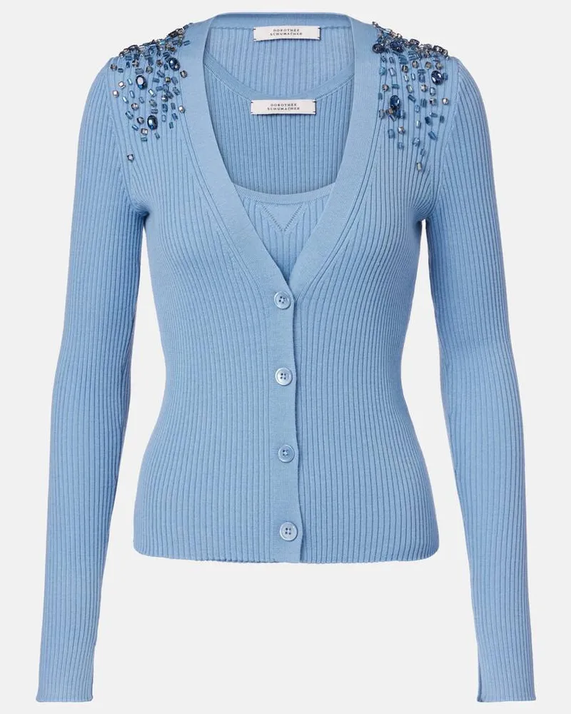 Dorothee Schumacher Verziertes Set aus Cardigan und Top Blau
