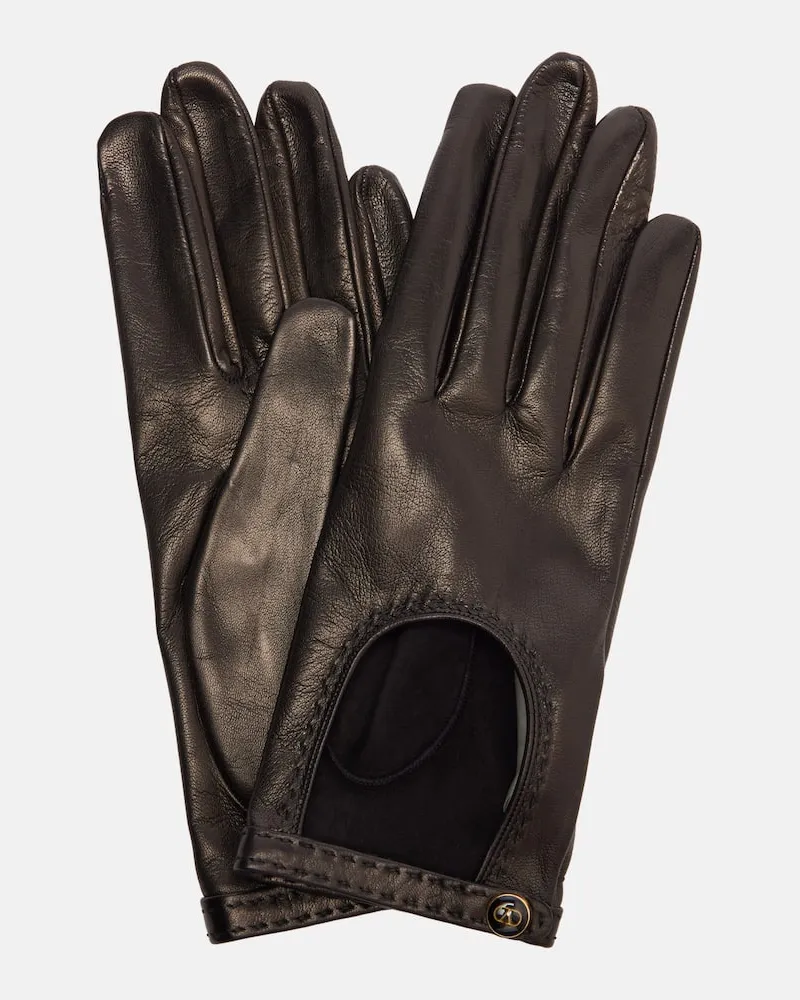 Valentino Garavani Handschuhe VLogo aus Leder Schwarz