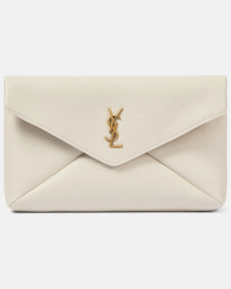 Saint Laurent Clutch Cassandre Large aus Leder Neutral