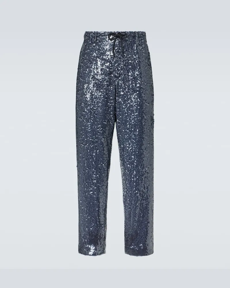 Dries van Noten Gerade Hose mit Pailletten Blau