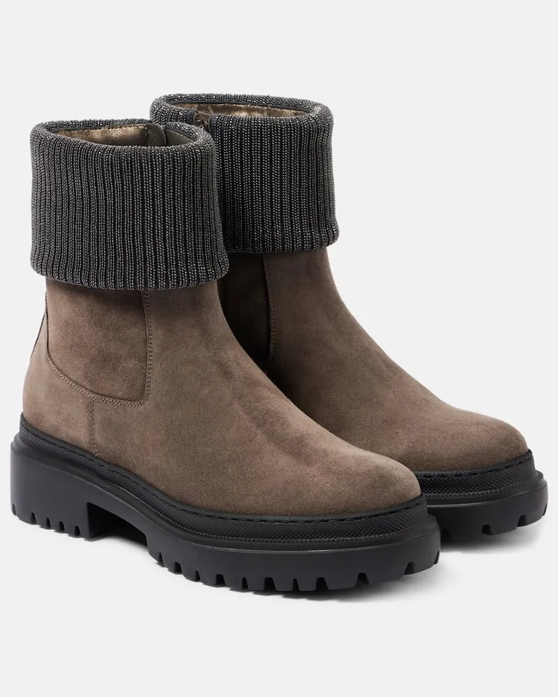 Brunello Cucinelli Chelsea Boots Monili aus Veloursleder Braun