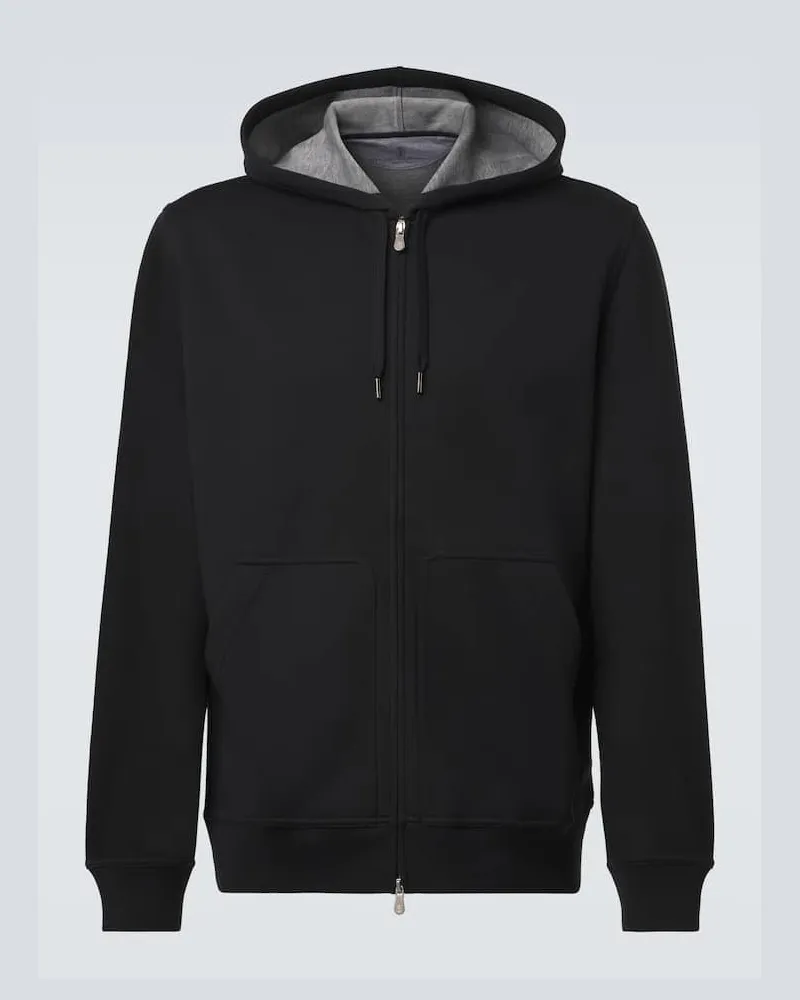 Brunello Cucinelli Kapuzenjacke aus Baumwoll-Jersey Schwarz