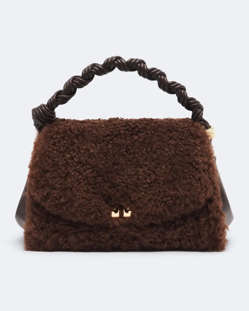 Ganni Henkeltasche Very Bou Small aus Teddyfleece Braun