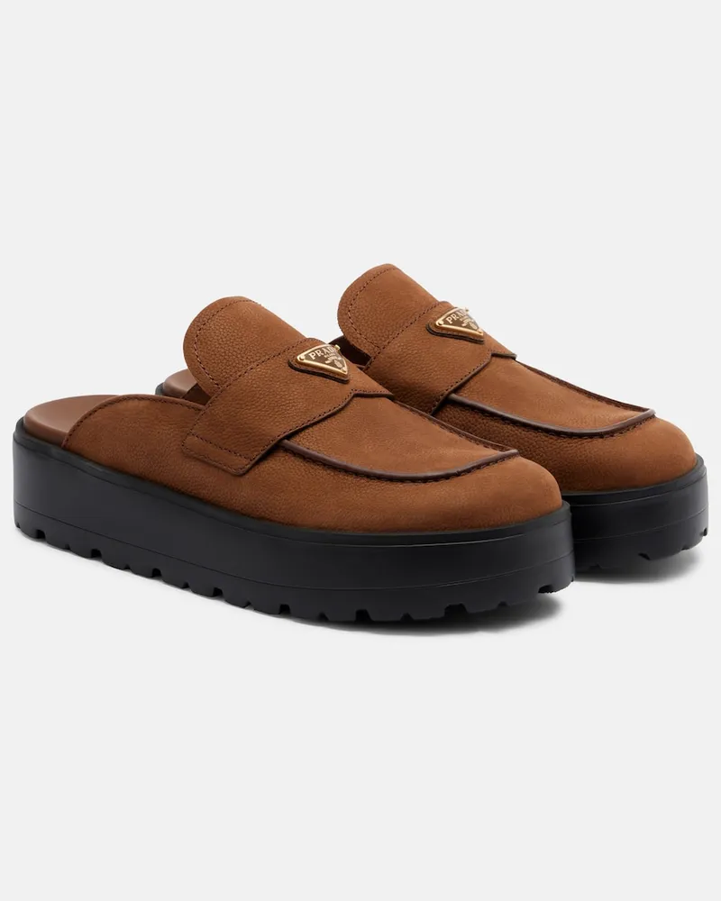 Prada Slippers aus Veloursleder Braun