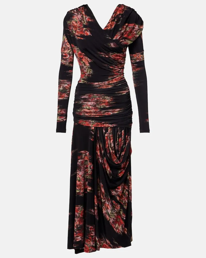 Ganni Maxikleid aus Jersey Schwarz