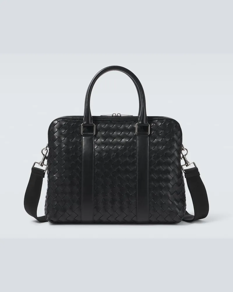 Bottega Veneta Aktentasche Slim Intrecciato aus Leder Schwarz